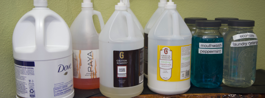 2 of 2, Another angle of the hygiene station bottles