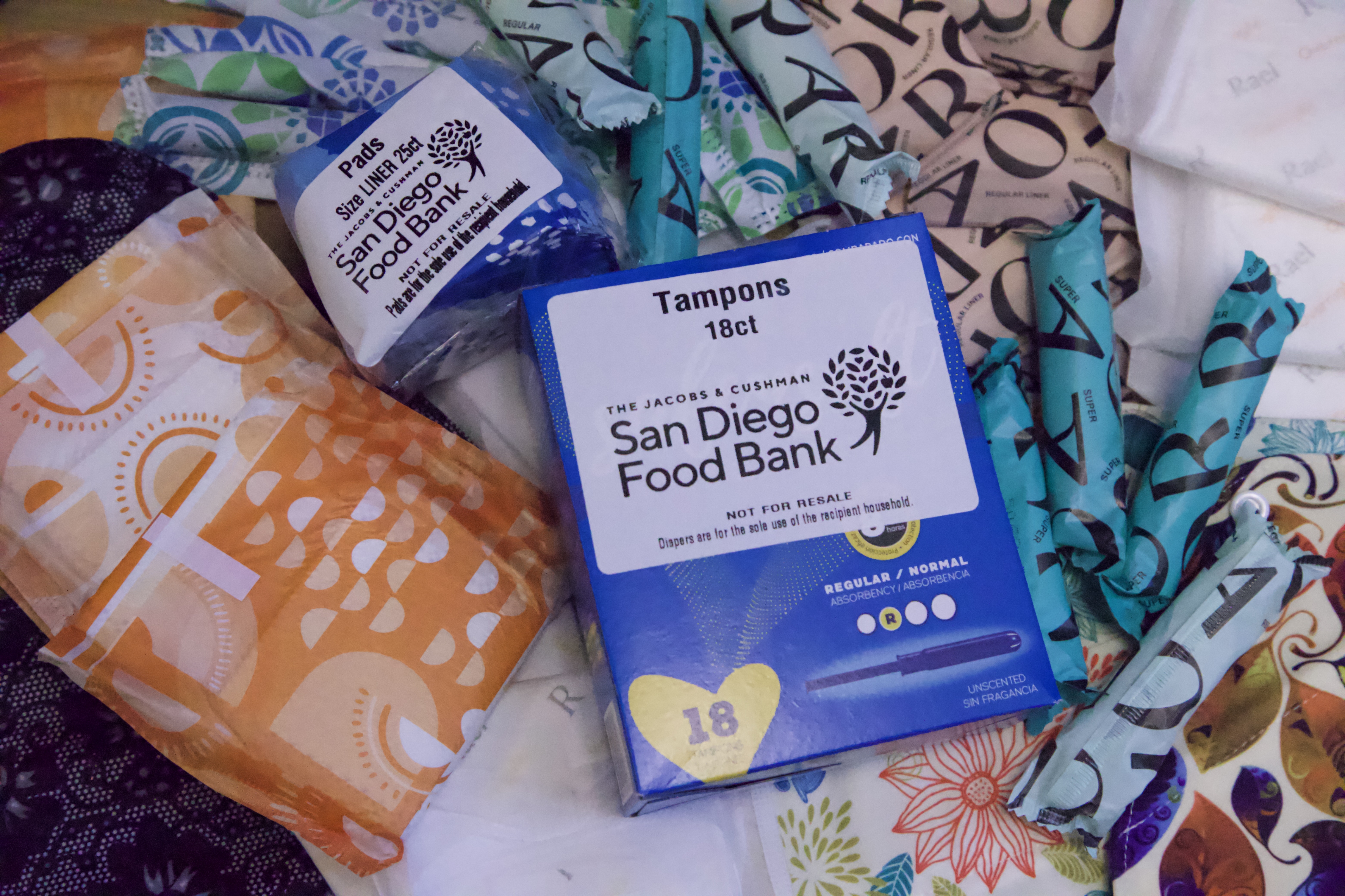 Pads and tampons offered at the Personal Hygiene Station
