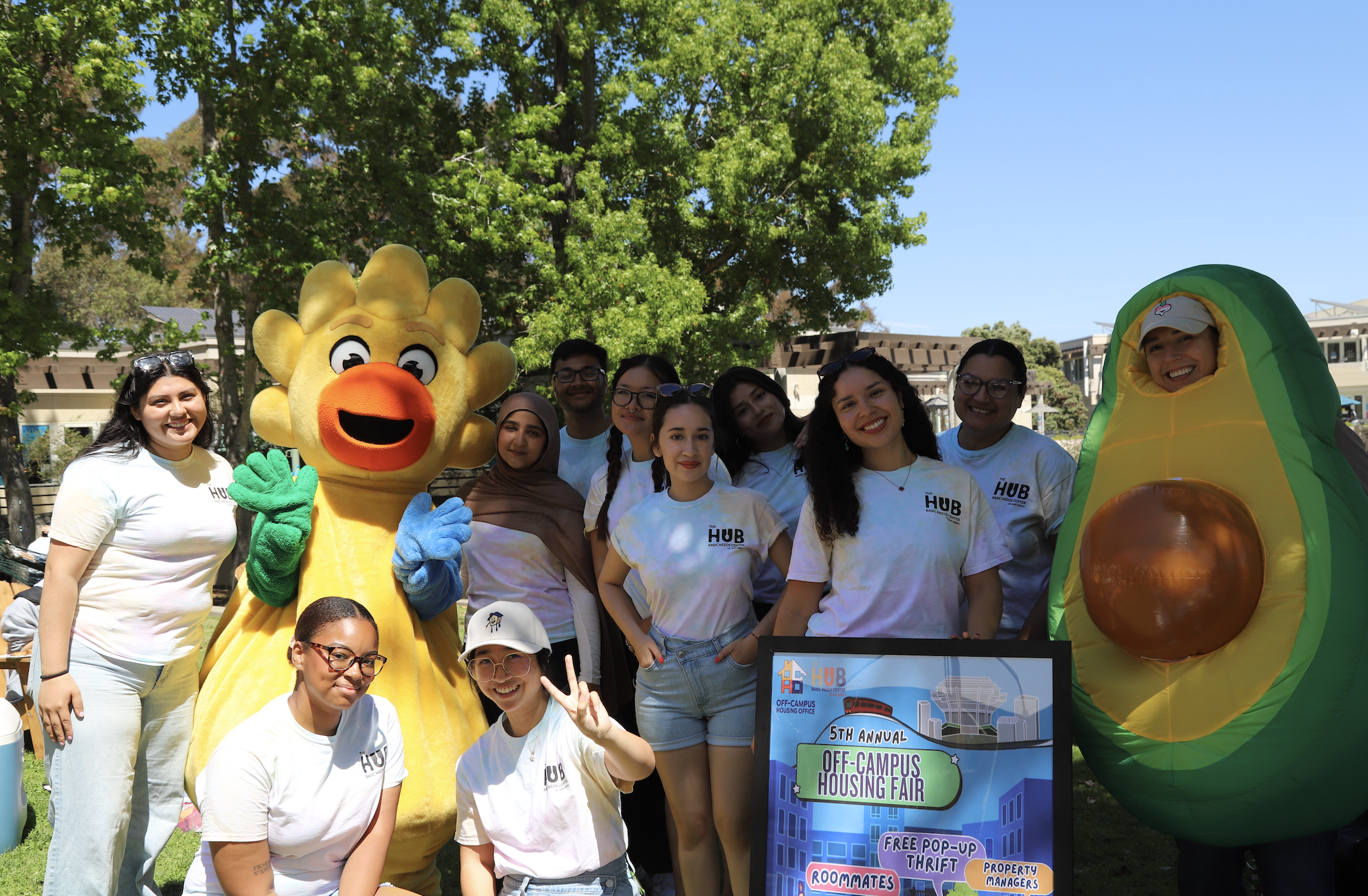 UCSD Basic Needs Staff at the 2026 Housing Fair with the UCSD Flluffy Mascot