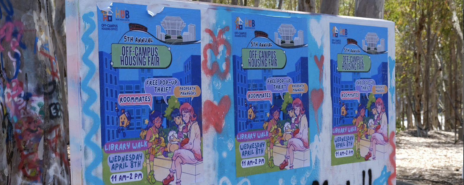 1 of 4, Off-Campus Housing Fair Flyer on top of a mural and it says Basic Needs on the bottom